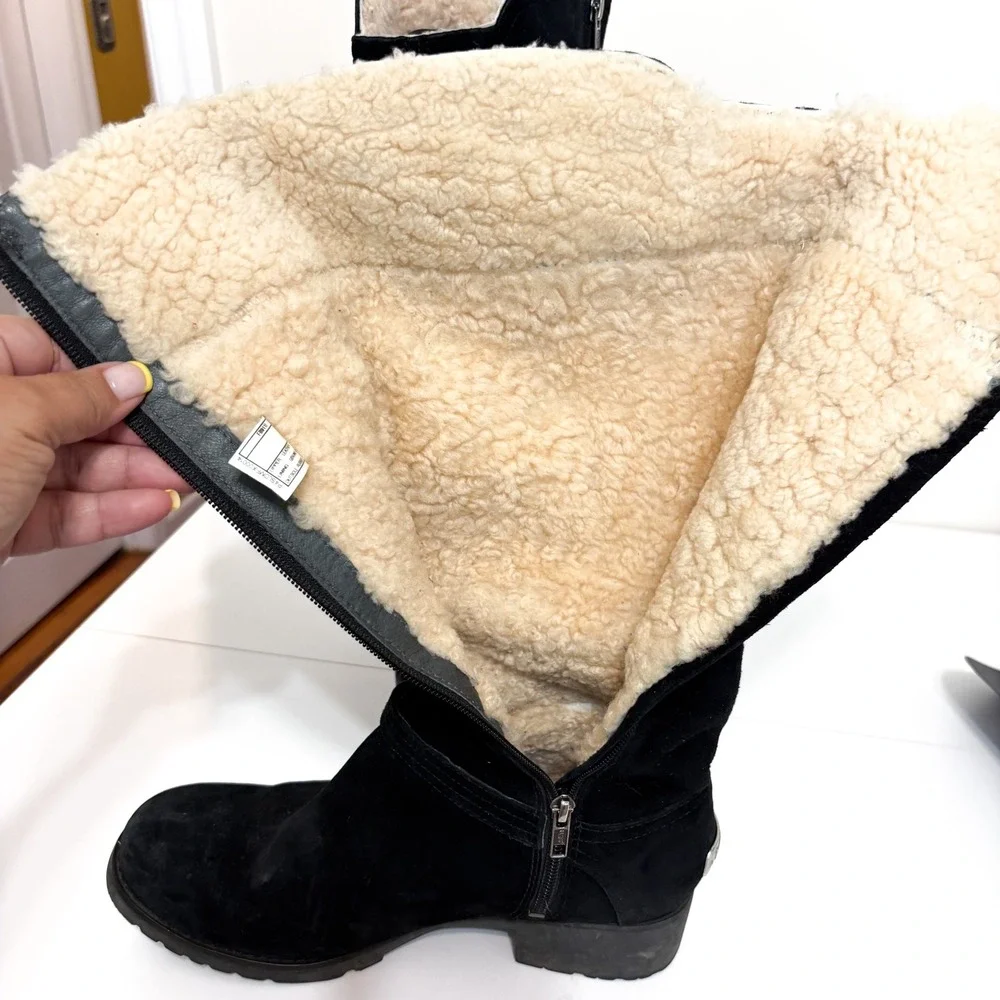 UGG Womens Jillian Shearling Lined Suede Boots 11 Black Riding Tall Zip Winter
